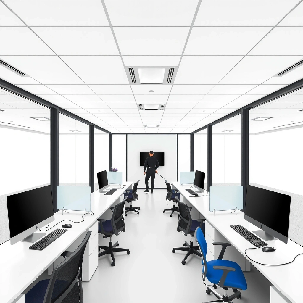 Professional cleaning service in a modern office environment